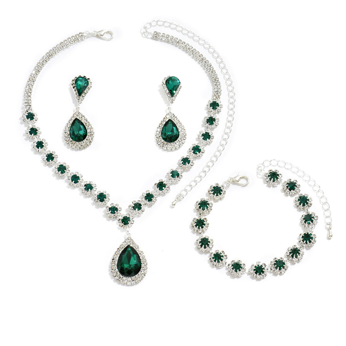 Bridal Glam 3-Piece Jewelry Set: Necklace, Studs, Bracelet - LauBelle