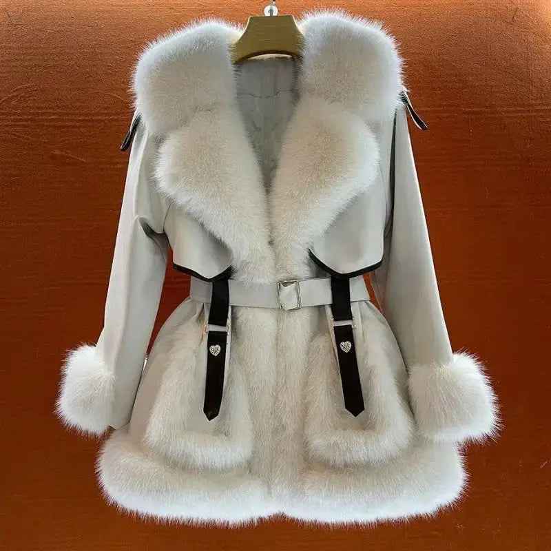 White FurScape Faux Fur Belted Winter Coat - LauBelle