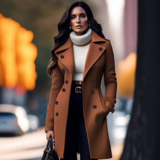 Euro-America Chic Double-Breasted Woolen Coat - LauBelle Brand