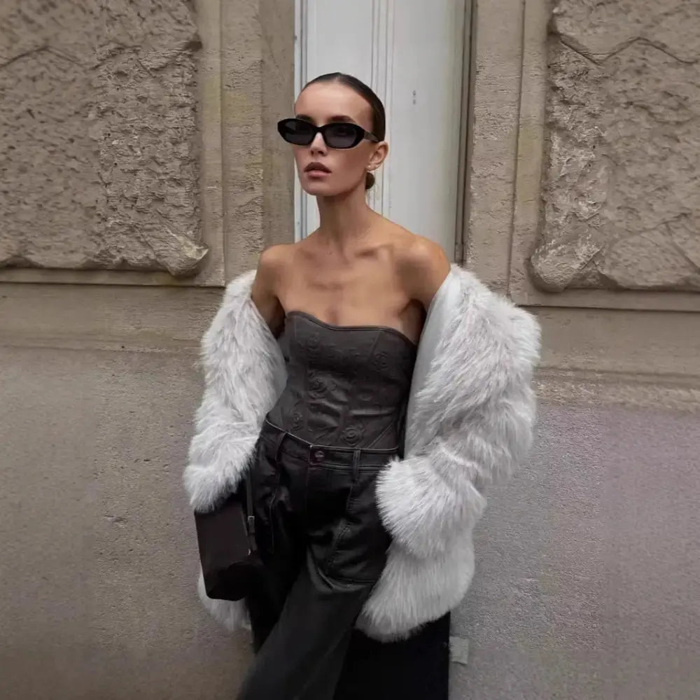 Faux Fur White Winter Coat for Women - LauBelle