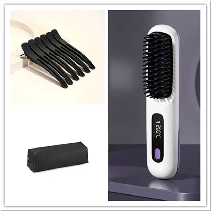 2 In 1 Straight Hair Comb Wireless Hair Straightener Brush Hair Fast Heating Portable Hot Curler USB Charging - LauBelle