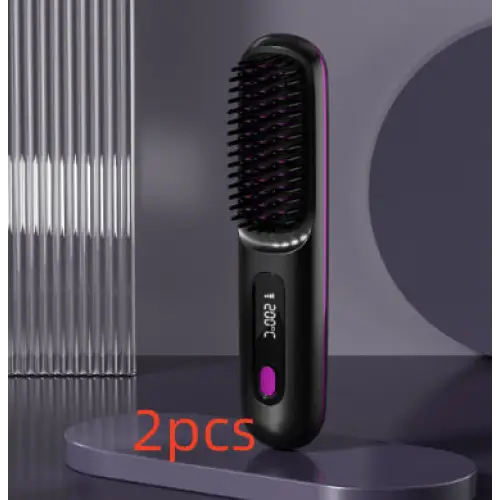 2 In 1 Straight Hair Comb Wireless Hair Straightener Brush Hair Fast Heating Portable Hot Curler USB Charging - LauBelle