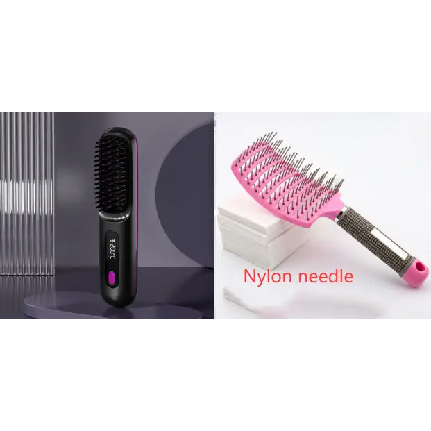 2 In 1 Straight Hair Comb Wireless Hair Straightener Brush Hair Fast Heating Portable Hot Curler USB Charging - LauBelle