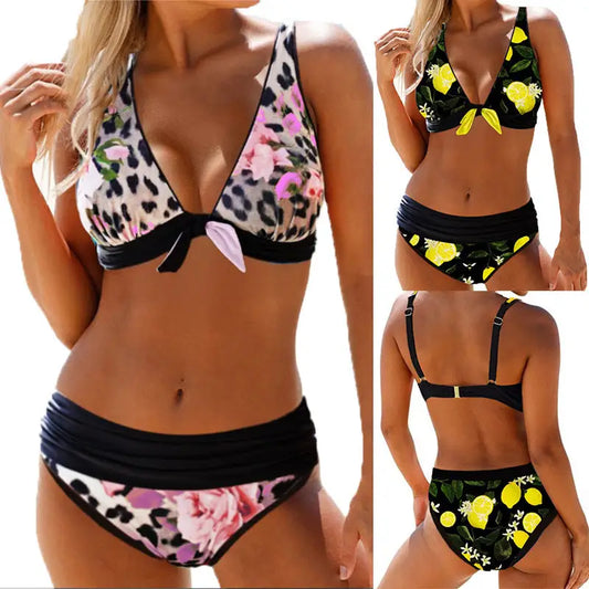 Curvy Vibrant Split Bikini Swimsuit with Colorful Pattern - LauBelle