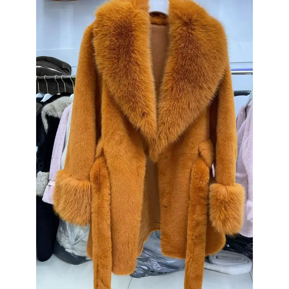 White Faux Mink Fur Coat with Belt and Cropped Silhouette - LauBelle