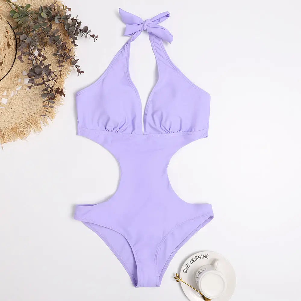 Tri-Solid Waist Swimsuit with Three-Color Design - LauBelle