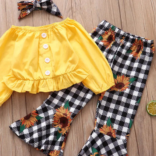 SunnyPlaid Kids 3 Piece Autumn Outfit Set with Scarf - LauBelle