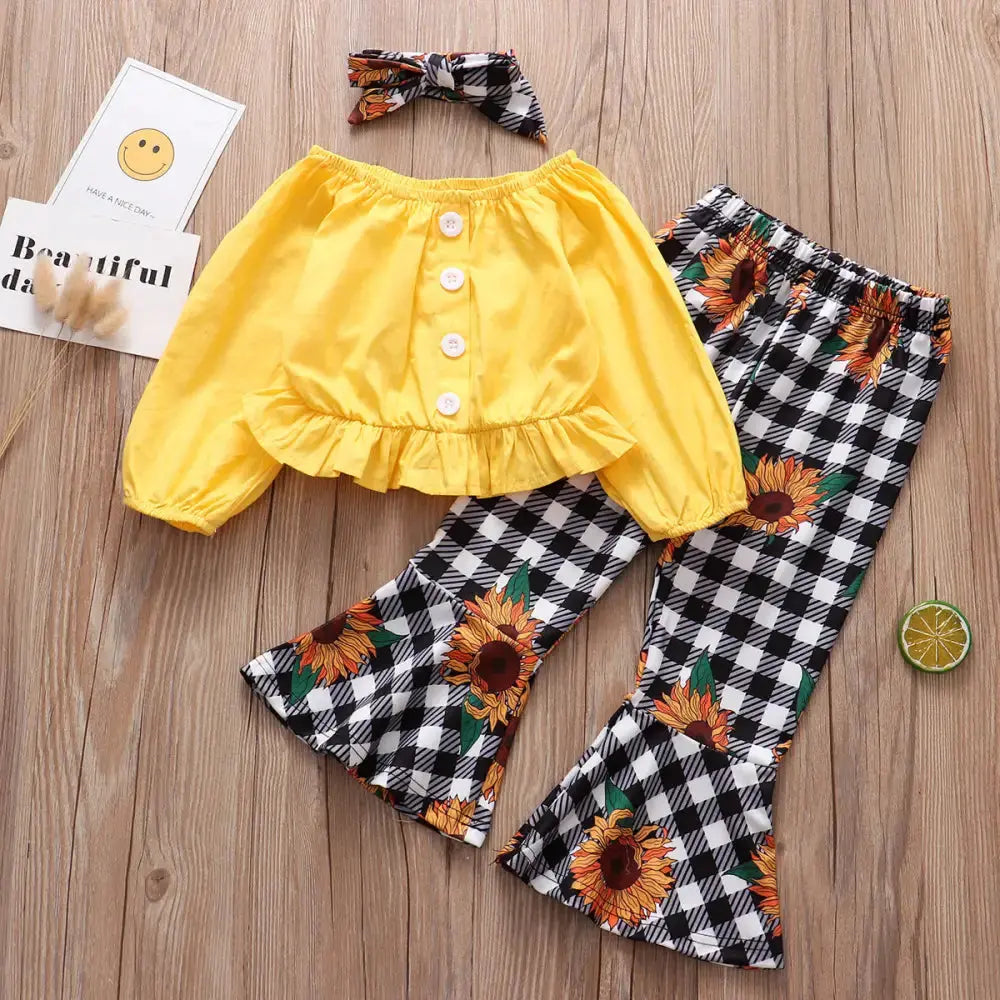 SunnyPlaid Kids 3 Piece Autumn Outfit Set with Scarf - LauBelle