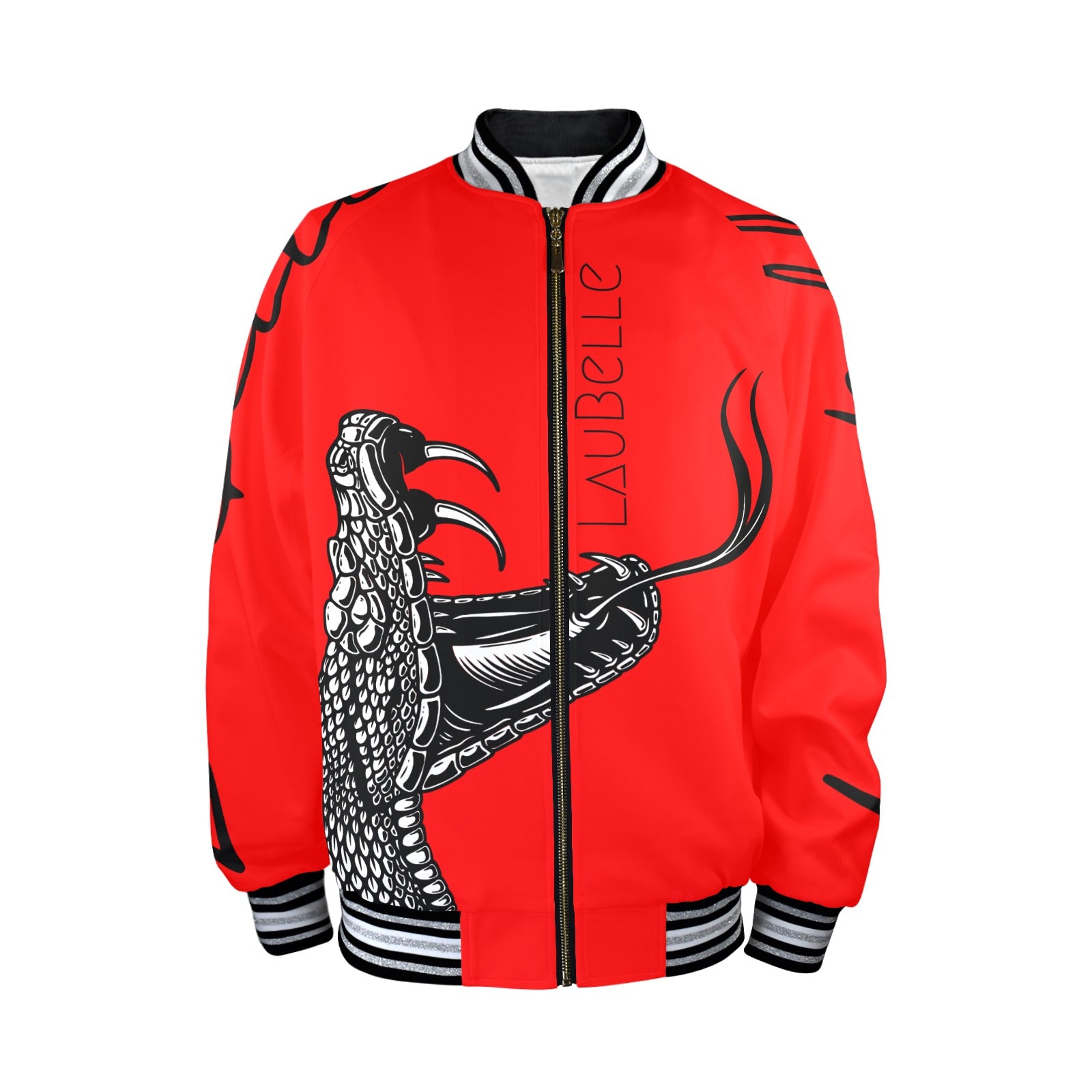 LauBelle Mens Sporty Striped-Trim Metal-Zip Bomber Jacket