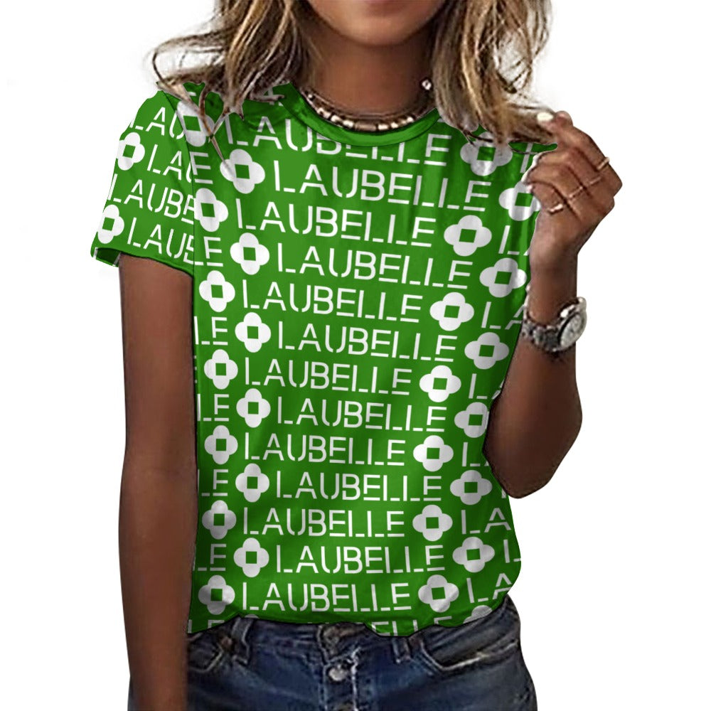 LauBelle - Women's 100% Cotton T-Shirt - Green and white - LauBelle Brand