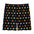 Black shorts with colorful patterns: blue stars, orange shapes, yellow diamonds, and "L8" text.