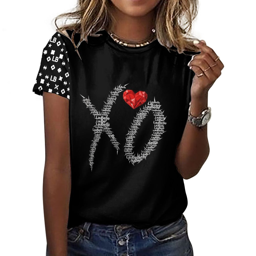 LauBelle - Women's 100% Cotton T-Shirt - Black XO - LauBelle Brand