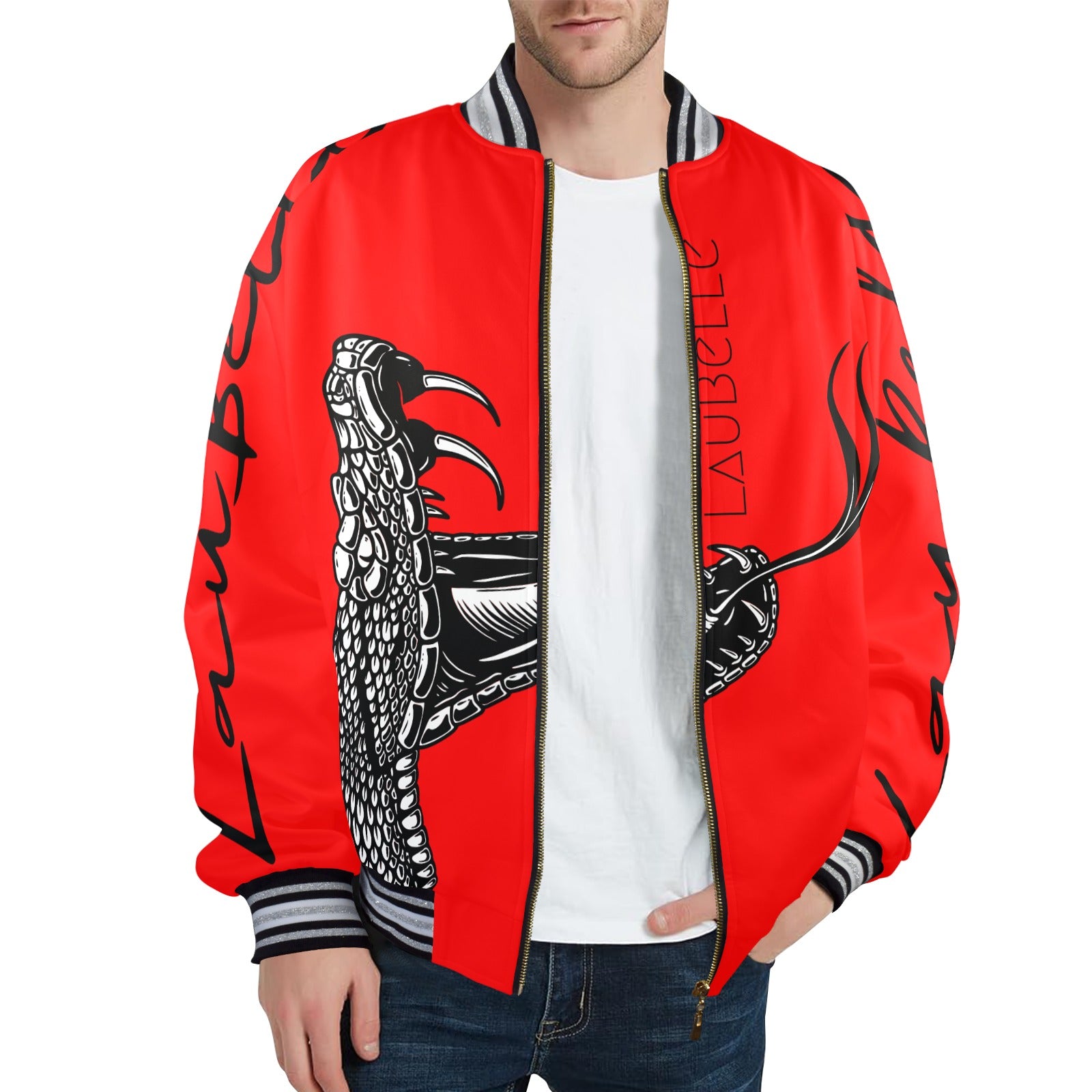 LauBelle Mens Sporty Striped-Trim Metal-Zip Bomber Jacket