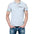 Man in light blue polo shirt with colorful patterns and "LABELLE" text, wearing blue jeans.