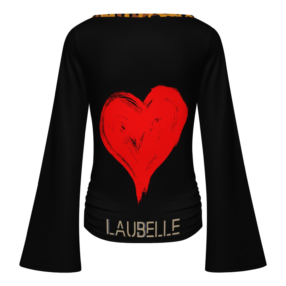 LauBelle - Women's Boat Neck Bell Sleeve T-shirt - Black Heart - LauBelle Brand