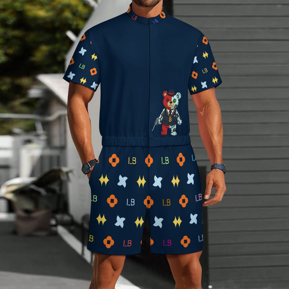 LauBelle - Men's one piece jumpsuit Short sleeved jumpsuit - Dark Blue - LauBelle Brand