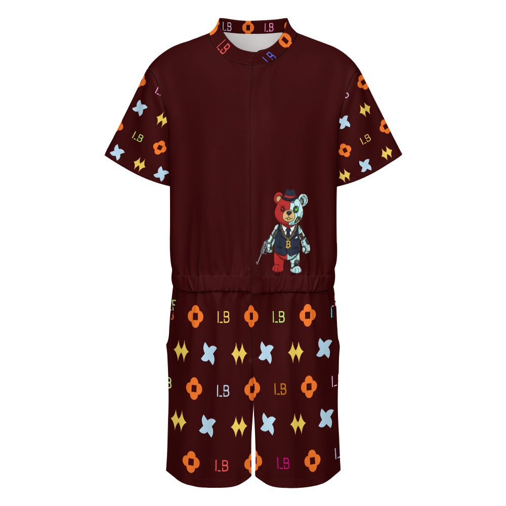 LauBelle - Men's one piece jumpsuit Short sleeved jumpsuit - Dark Redd - LauBelle Brand