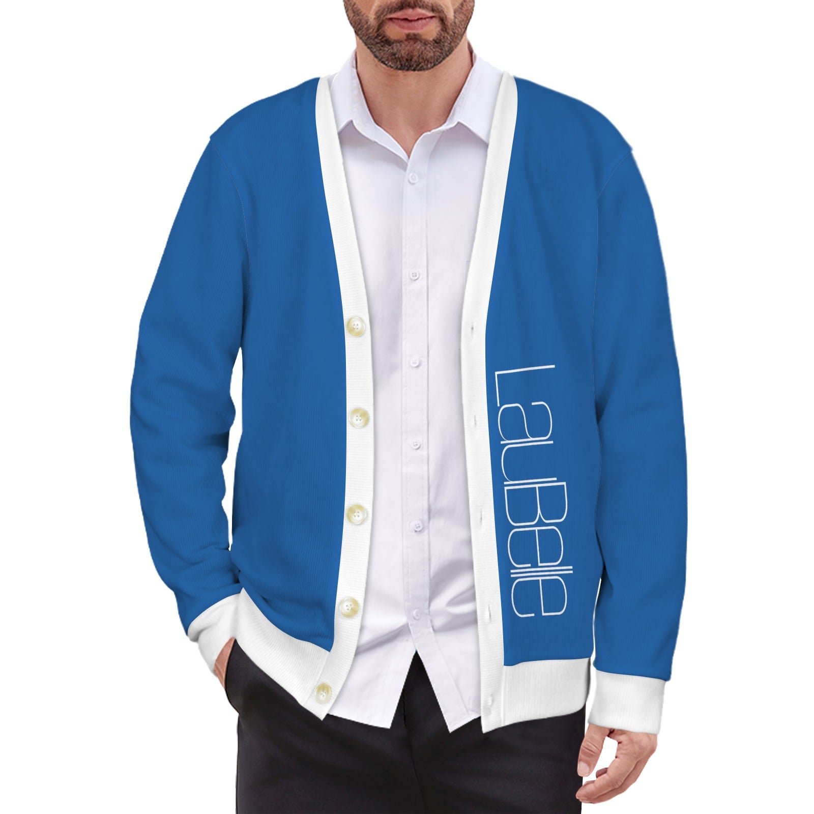 LauBelle Mens Tailored V-Neck Button-Up Cardigan