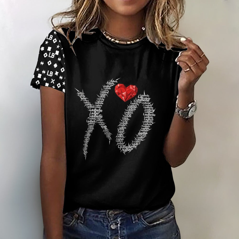 LauBelle - Women's 100% Cotton T-Shirt - Black XO - LauBelle Brand