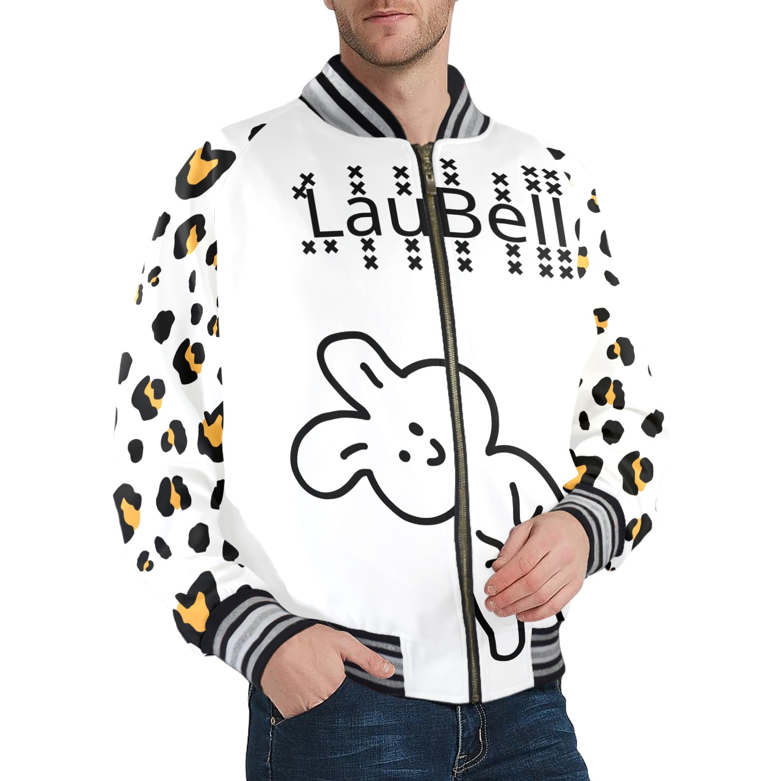 LauBelle Mens Sporty Striped-Trim Metal-Zip Bomber Jacket