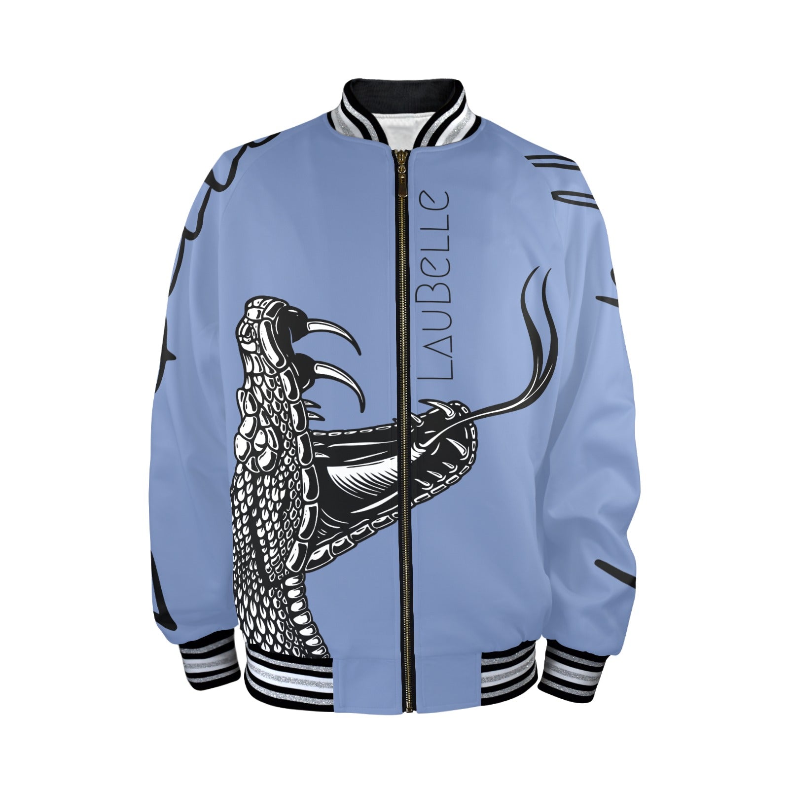 LauBelle Mens Sporty Striped-Trim Metal-Zip Bomber Jacket