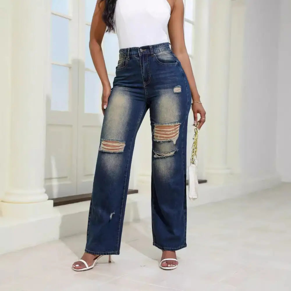 Chic High-Waist Ripped Jeans for Women - LauBelle
