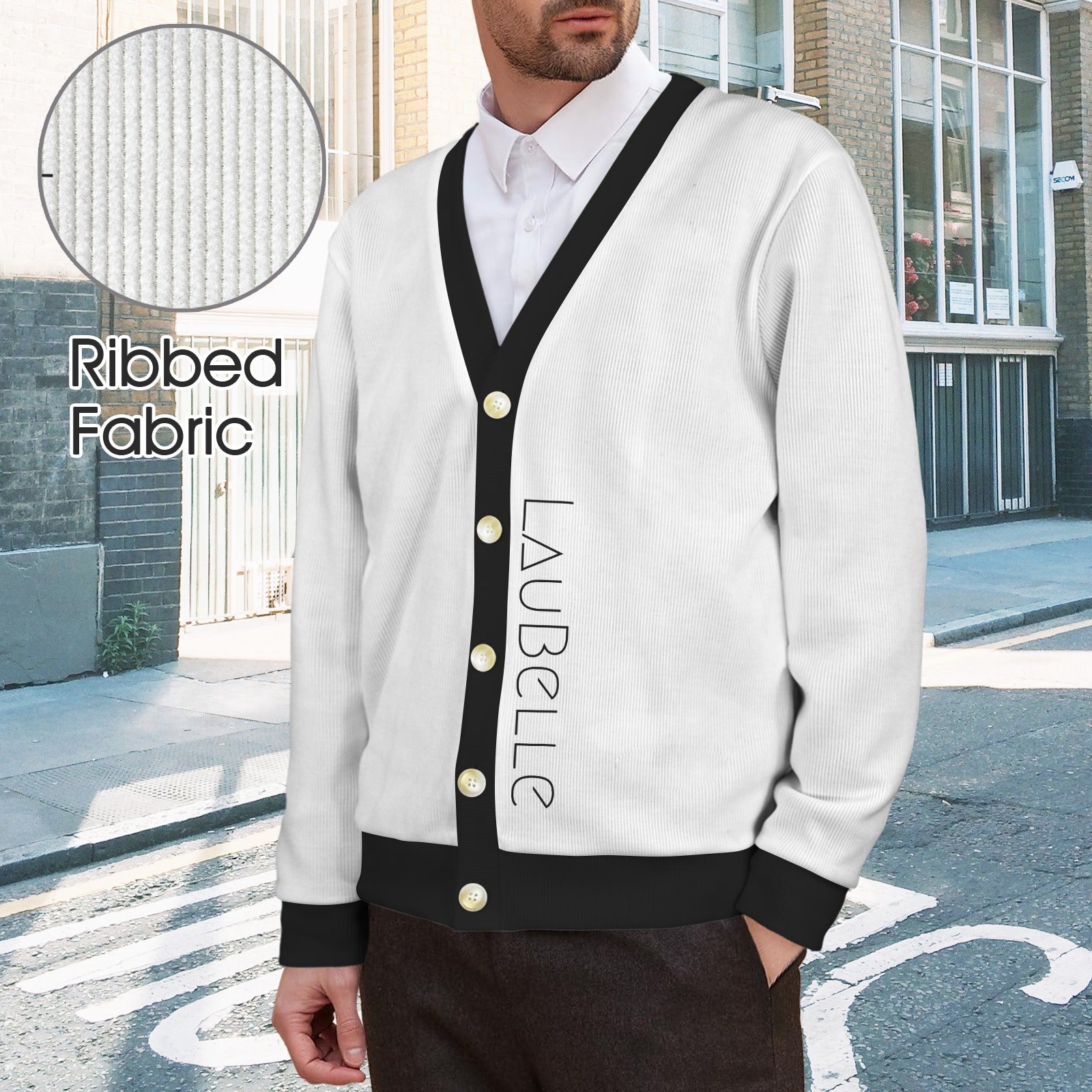 LauBelle Mens Tailored V-Neck Button-Up Cardigan