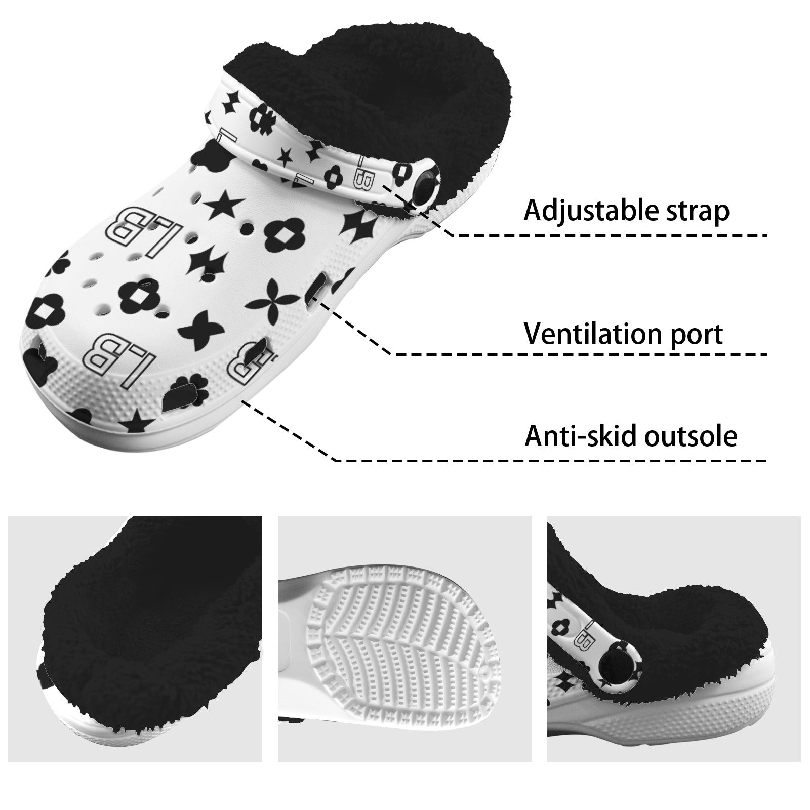 Custom Print Fleece Lined Adults Clogs - LauBelle Brand
