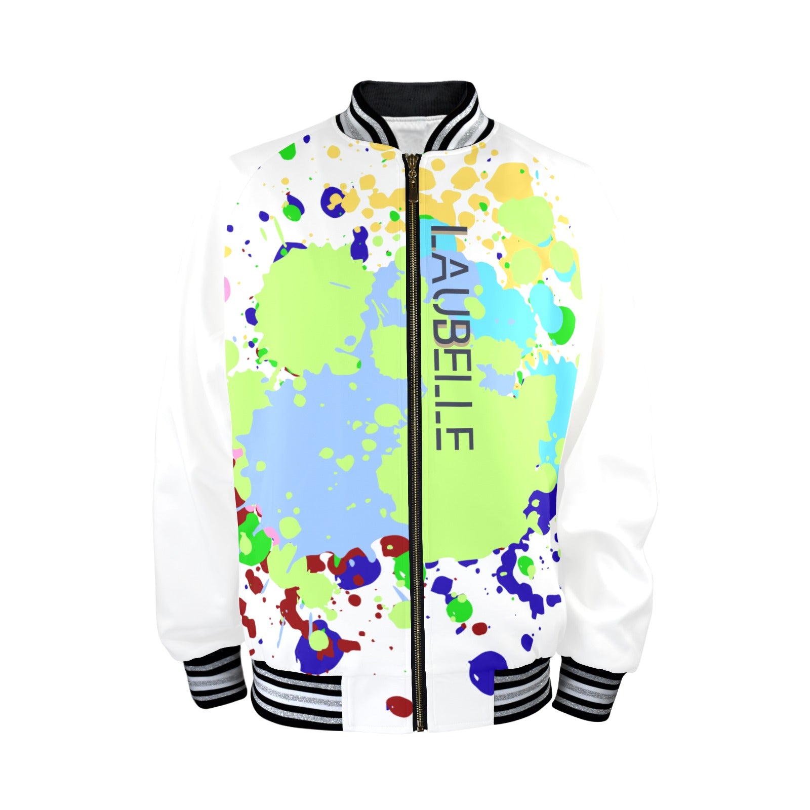 LauBelle Mens Sporty Striped-Trim Metal-Zip Bomber Jacket