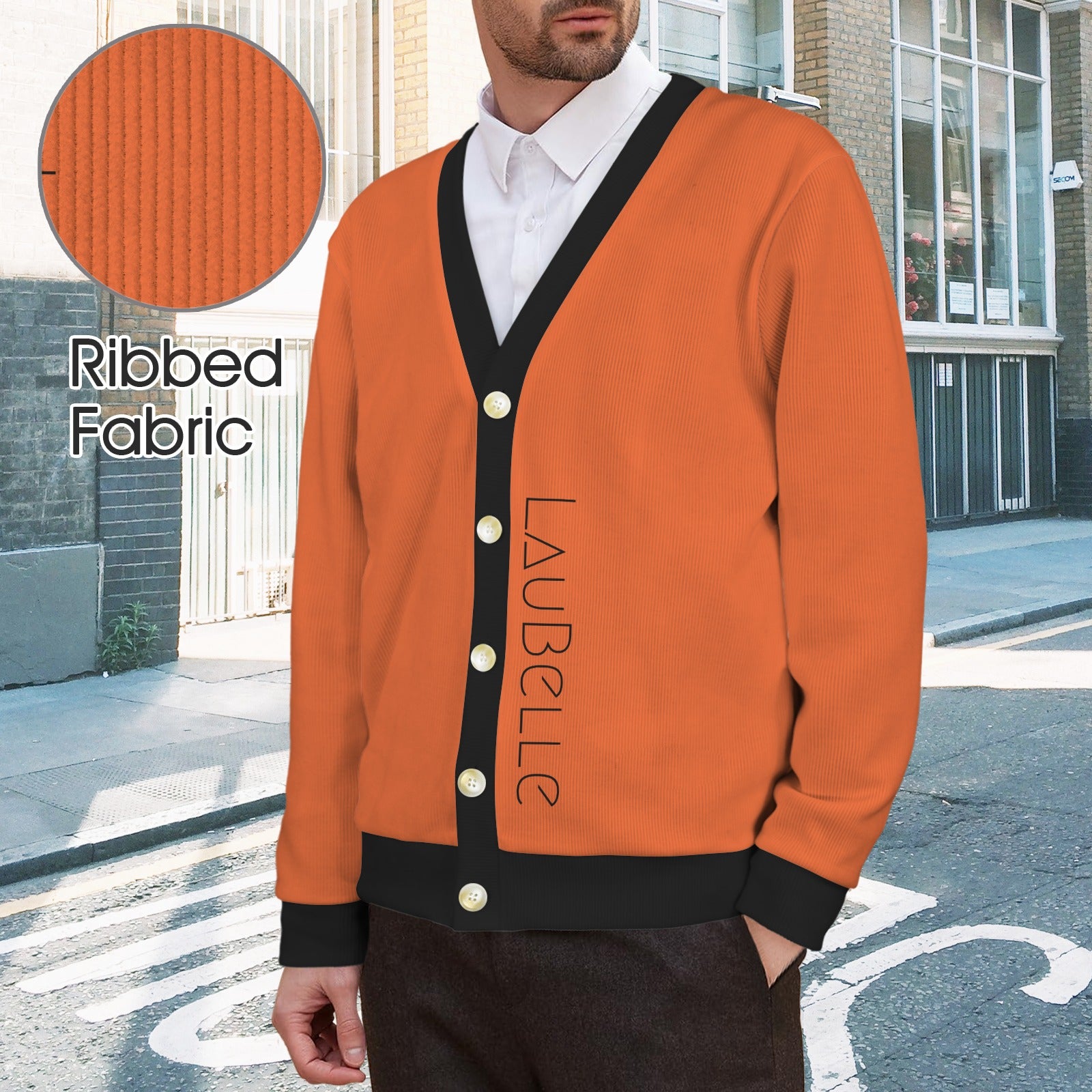 LauBelle Mens Tailored V-Neck Button-Up Cardigan