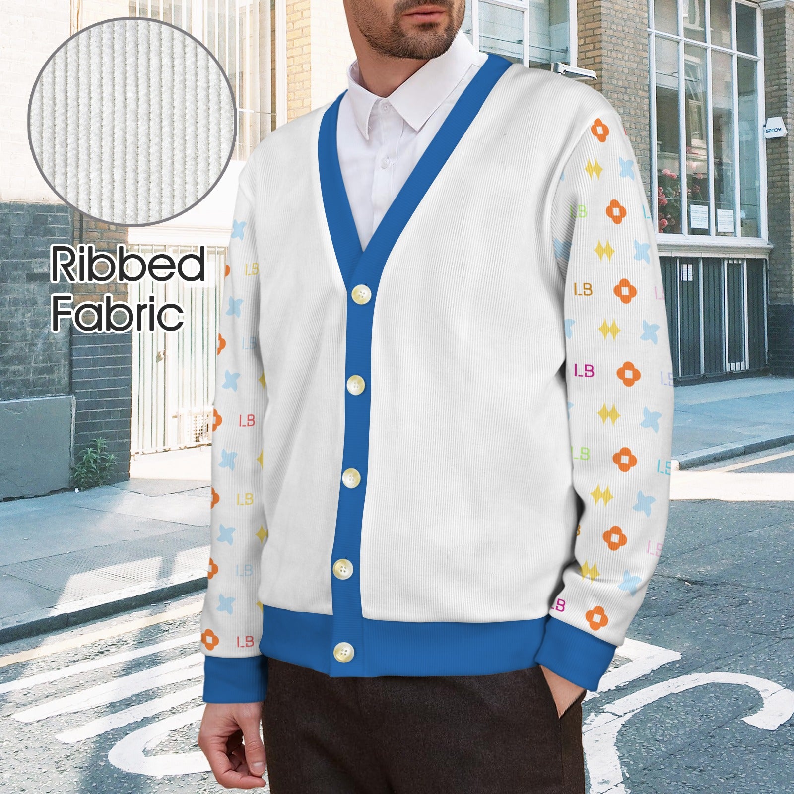 LauBelle Mens Tailored V-Neck Button-Up Cardigan