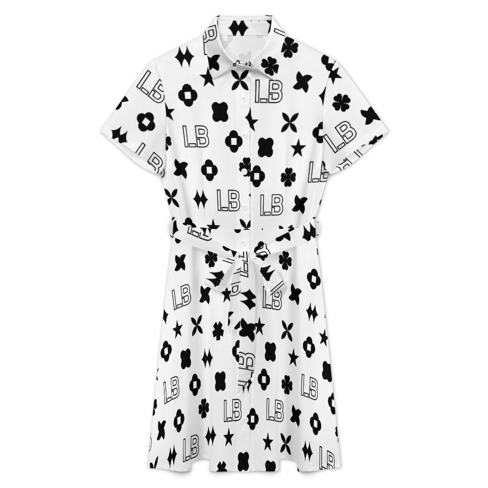 LauBelle - Women's short-sleeved collared shirt dress - White - LauBelle Brand