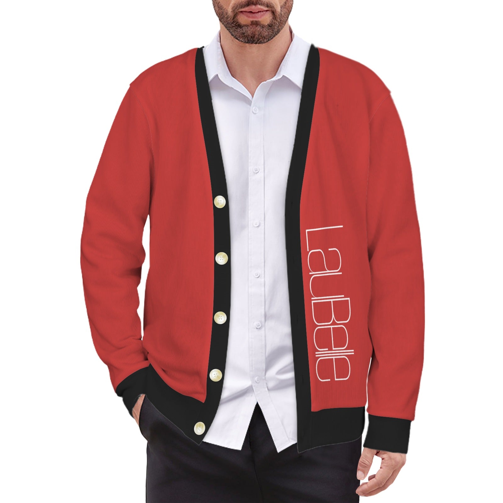 LauBelle Mens Tailored V-Neck Button-Up Cardigan