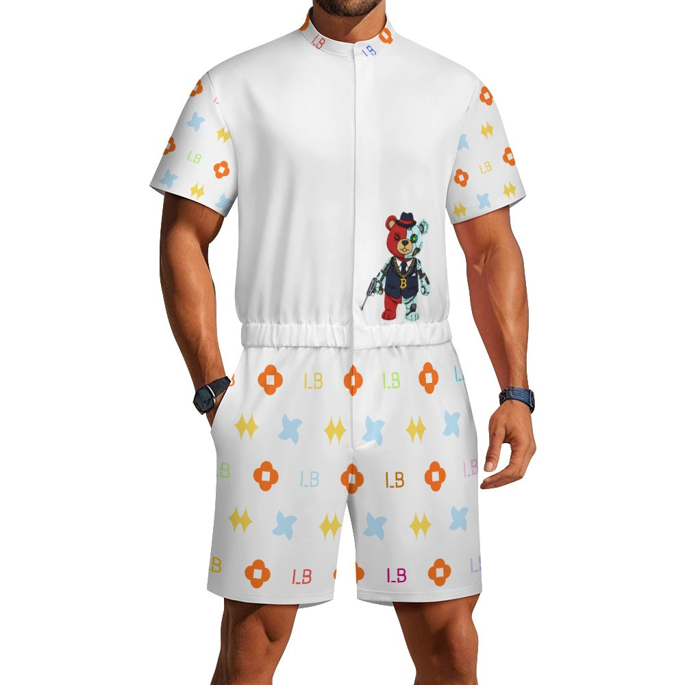 LauBelle - Men's one piece jumpsuit Short sleeved jumpsuit - Whitee - LauBelle Brand