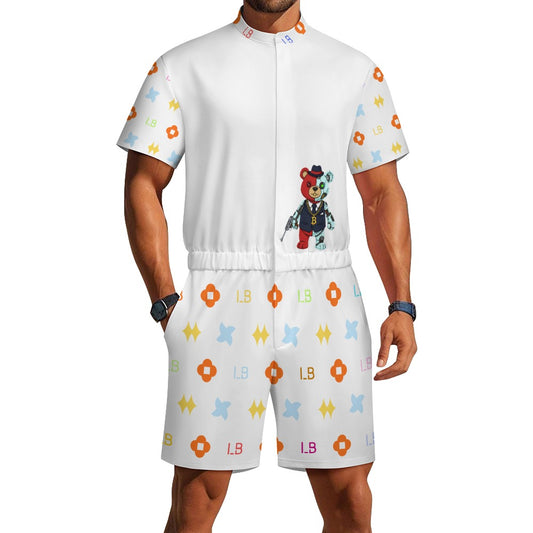 LauBelle - Men's one piece jumpsuit Short sleeved jumpsuit - Whitee - LauBelle Brand