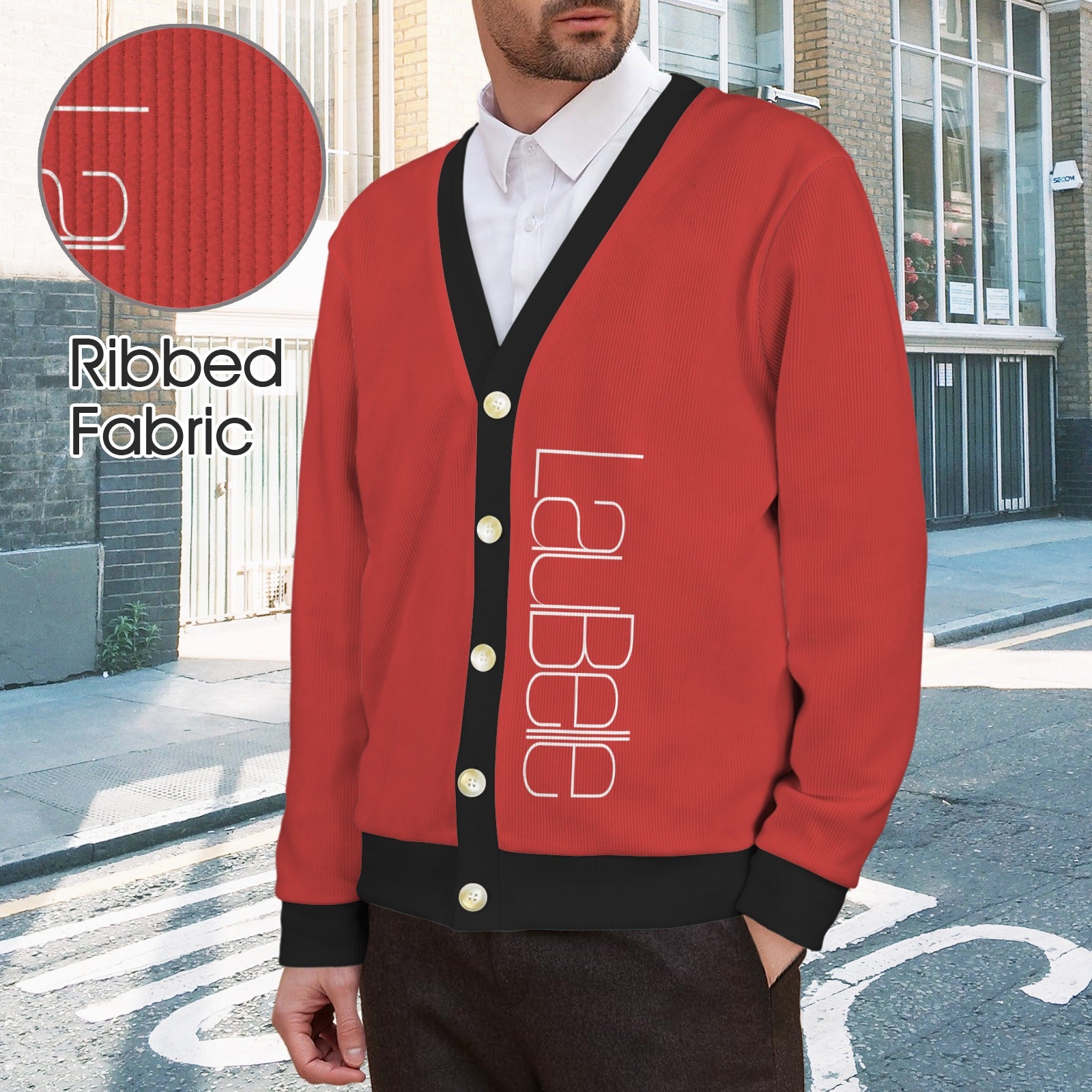 LauBelle Mens Tailored V-Neck Button-Up Cardigan