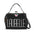 Black handbag with bold "LAUBELLE" text, colorful floral sides, and a decorative clasp.