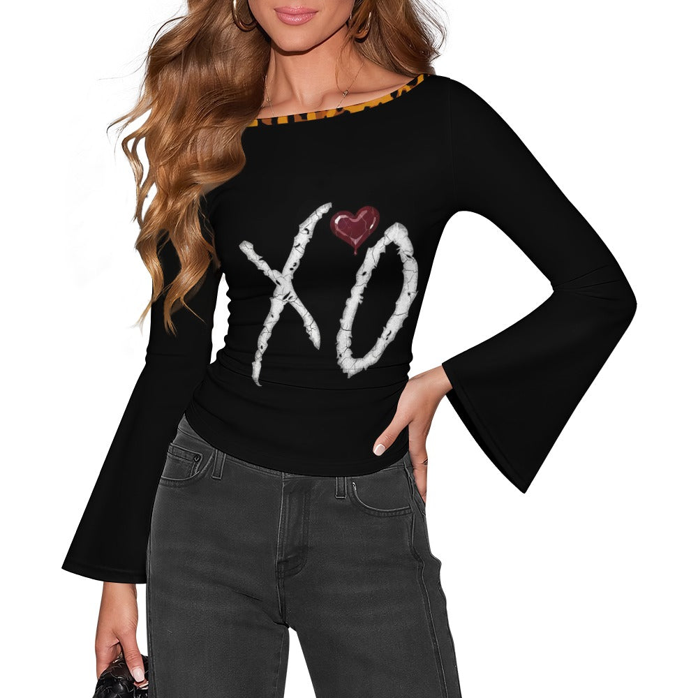 LauBelle - Women's Boat Neck Bell Sleeve T-shirt - Black Heart - LauBelle Brand