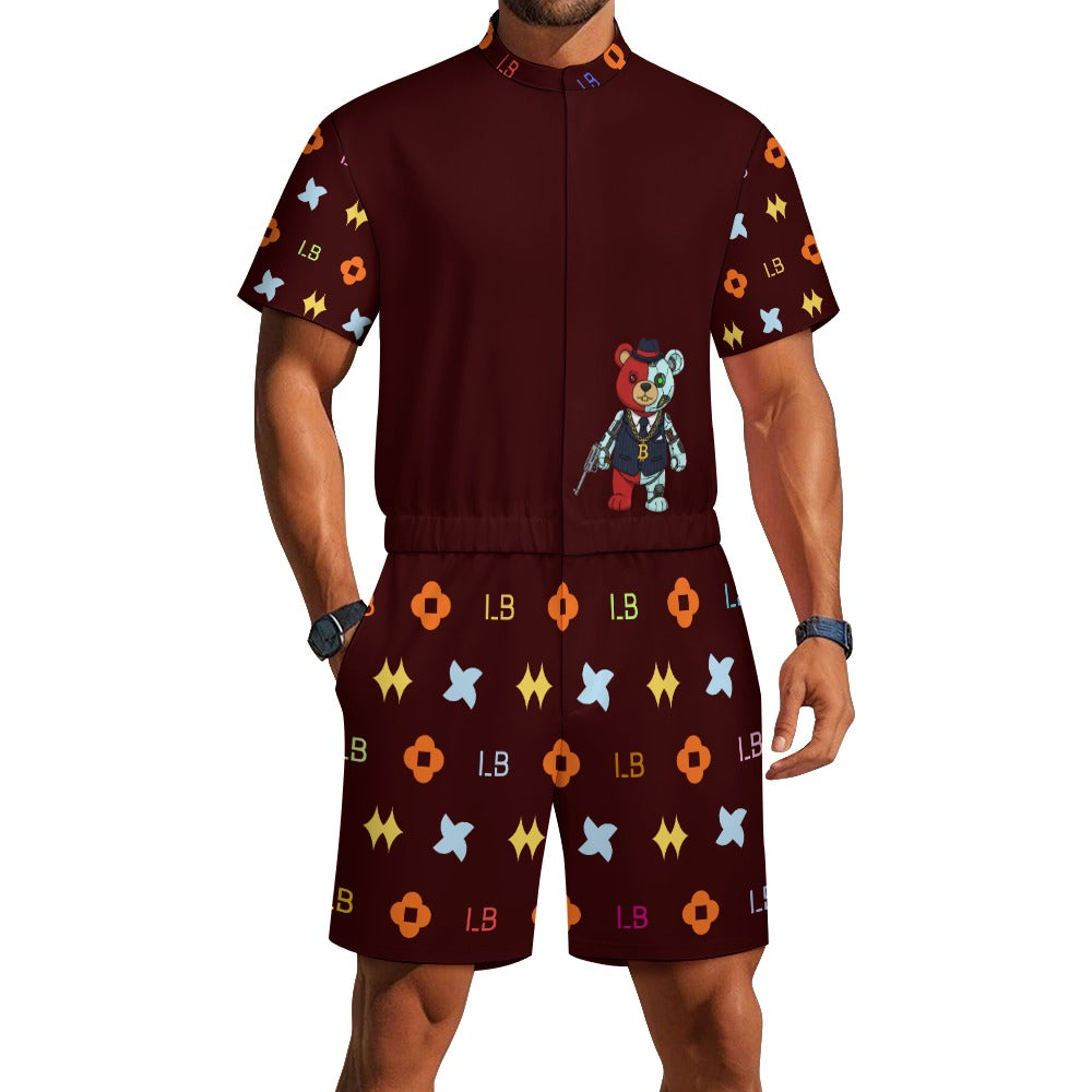 LauBelle - Men's one piece jumpsuit Short sleeved jumpsuit - Dark Redd - LauBelle Brand