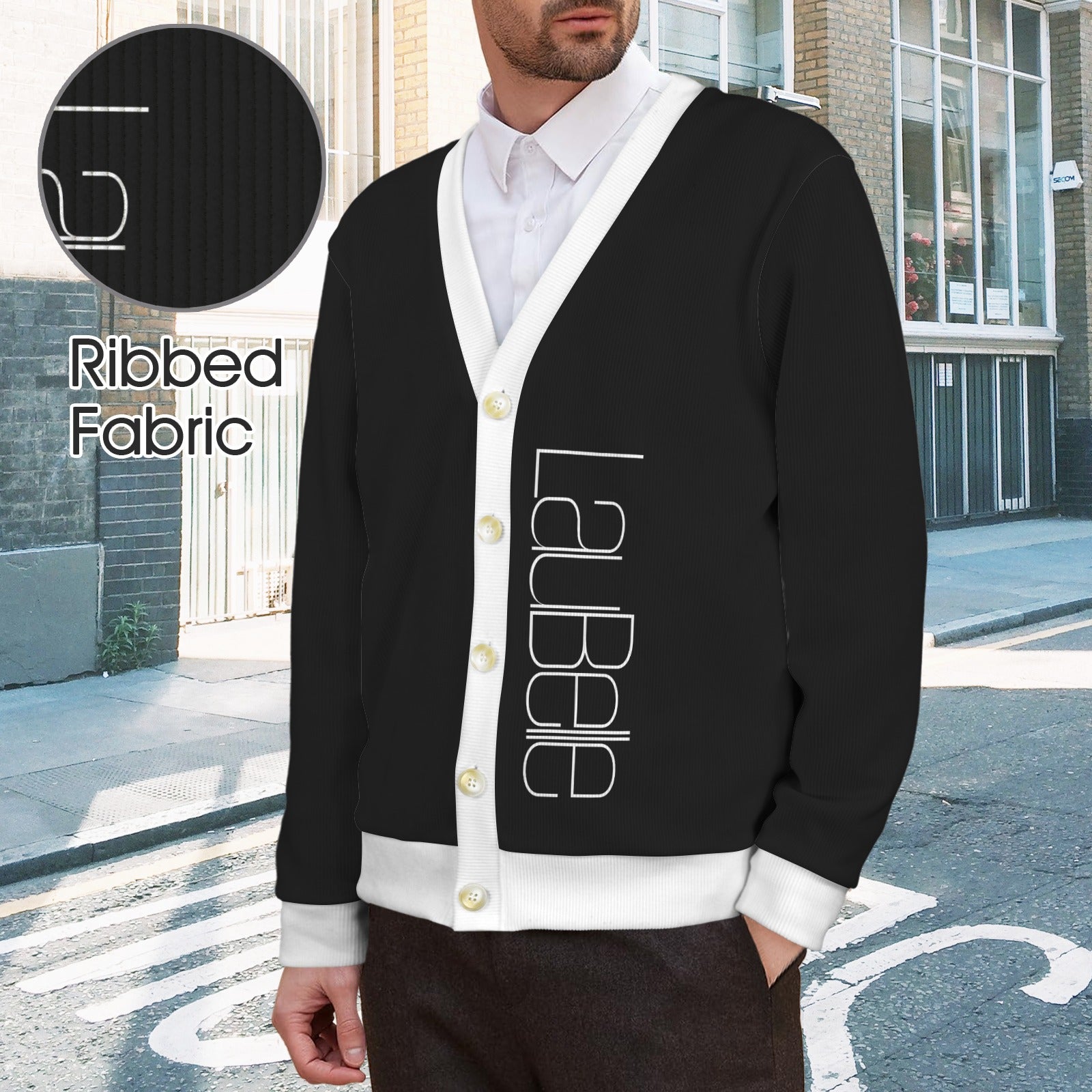 LauBelle Mens Tailored V-Neck Button-Up Cardigan
