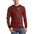 Man in a maroon long-sleeve shirt with "LaufBelle" text and numbers on the sleeve, wearing jeans.