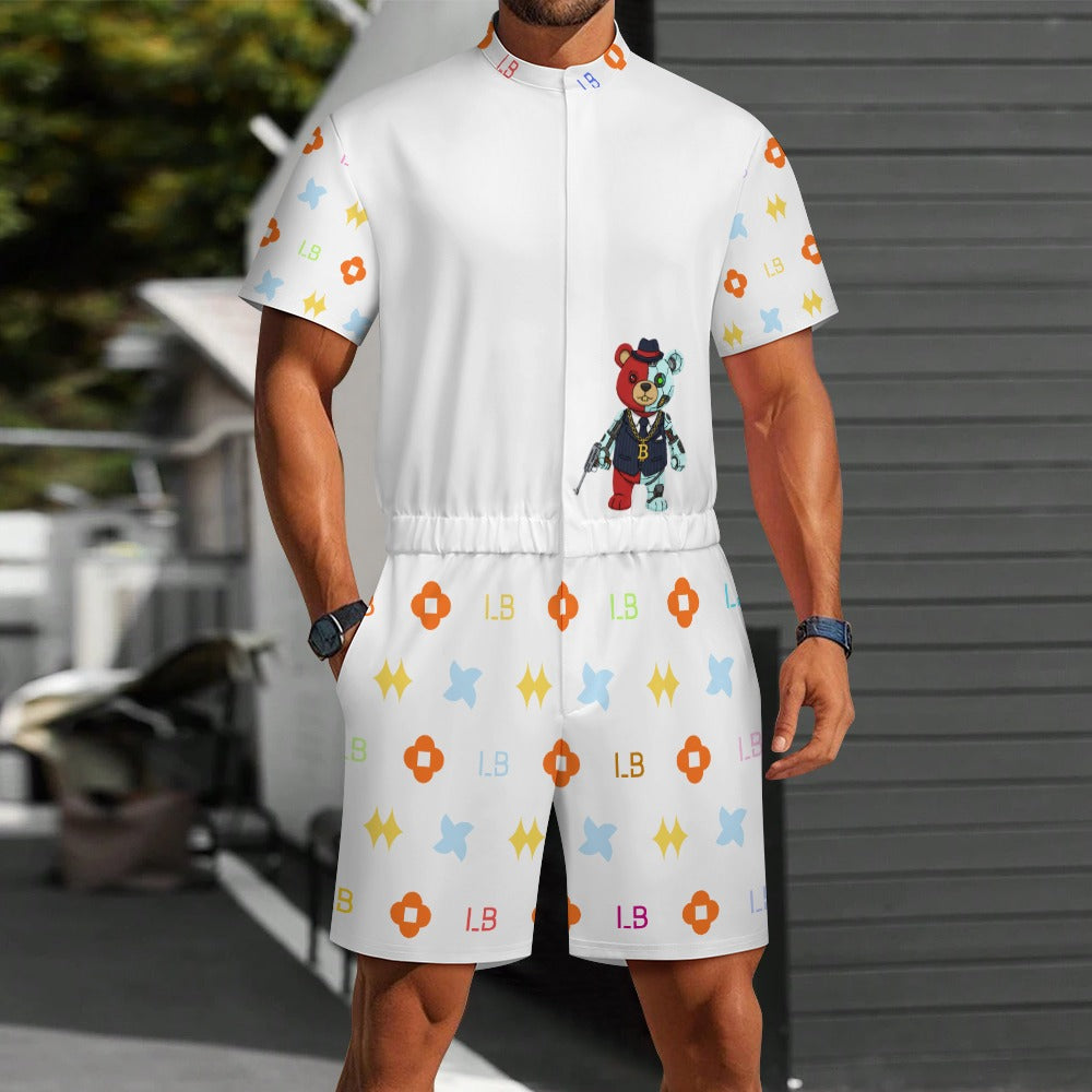 LauBelle - Men's one piece jumpsuit Short sleeved jumpsuit - Whitee - LauBelle Brand