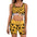 Woman in yellow leopard-print sportswear with black accents and "LaBebe" on waistband.