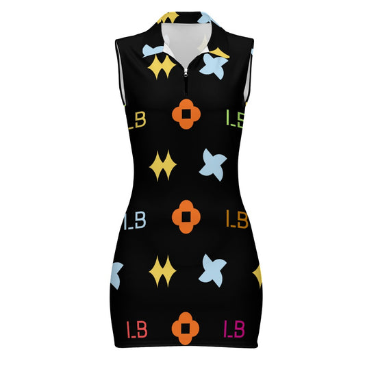 LauBelle - Women's Short Sleeve Dress with Short Zipper - Blackk - LauBelle Brand