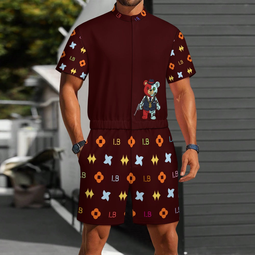 LauBelle - Men's one piece jumpsuit Short sleeved jumpsuit - Dark Redd - LauBelle Brand