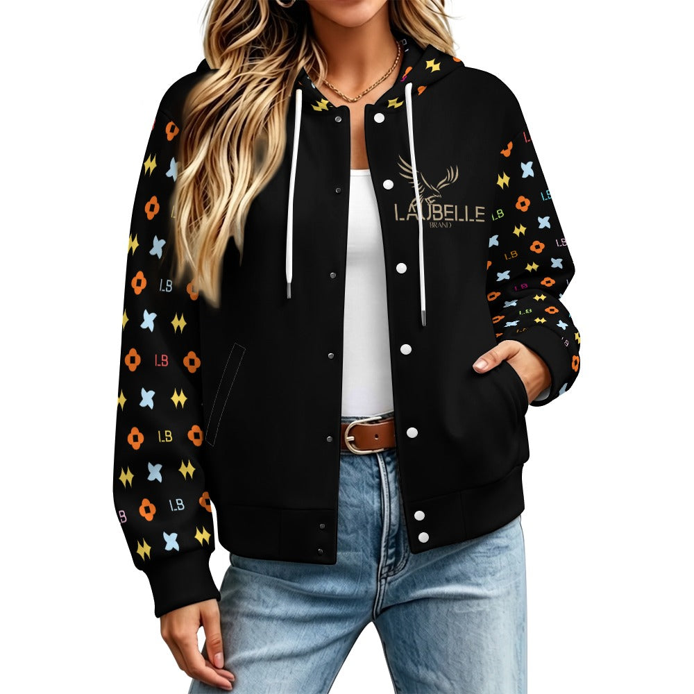 LauBelle Sport Athletic Hooded Baseball Varsity Jacket for her