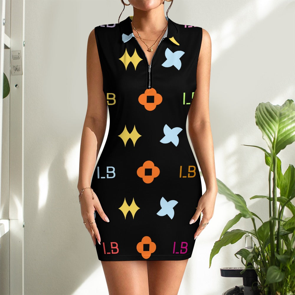 LauBelle - Women's Short Sleeve Dress with Short Zipper - Blackk - LauBelle Brand