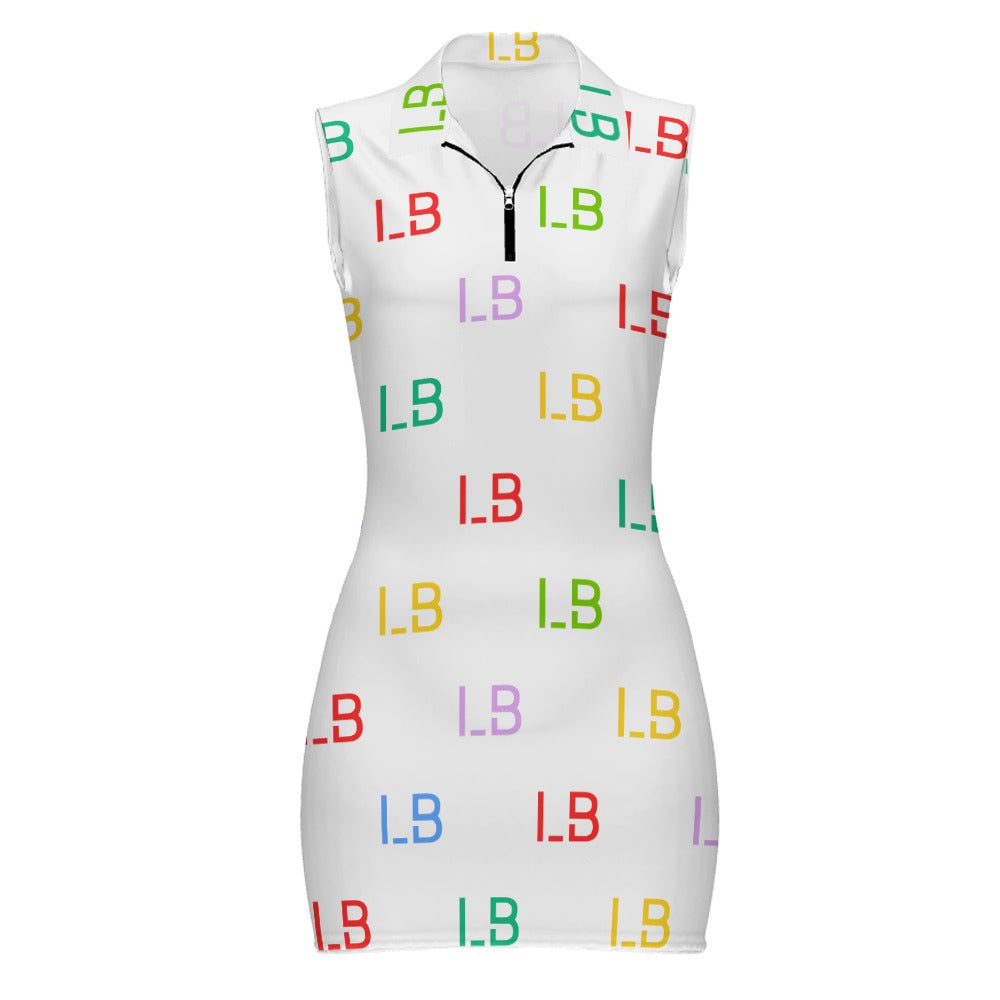 LauBelle - Women's Short Sleeve Dress with Short Zipper - Colors - Whitee - LauBelle Brand