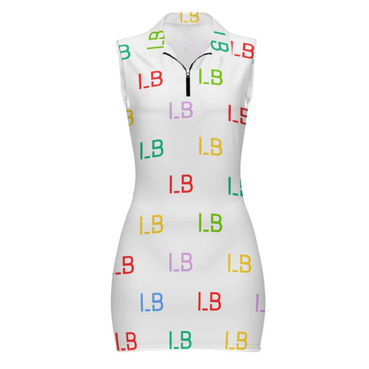 LauBelle - Women's Short Sleeve Dress with Short Zipper - Colors - Whitee - LauBelle Brand