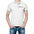 Man in white polo with colorful accents, "Labgelle" logo, and jeans, hands in pockets.